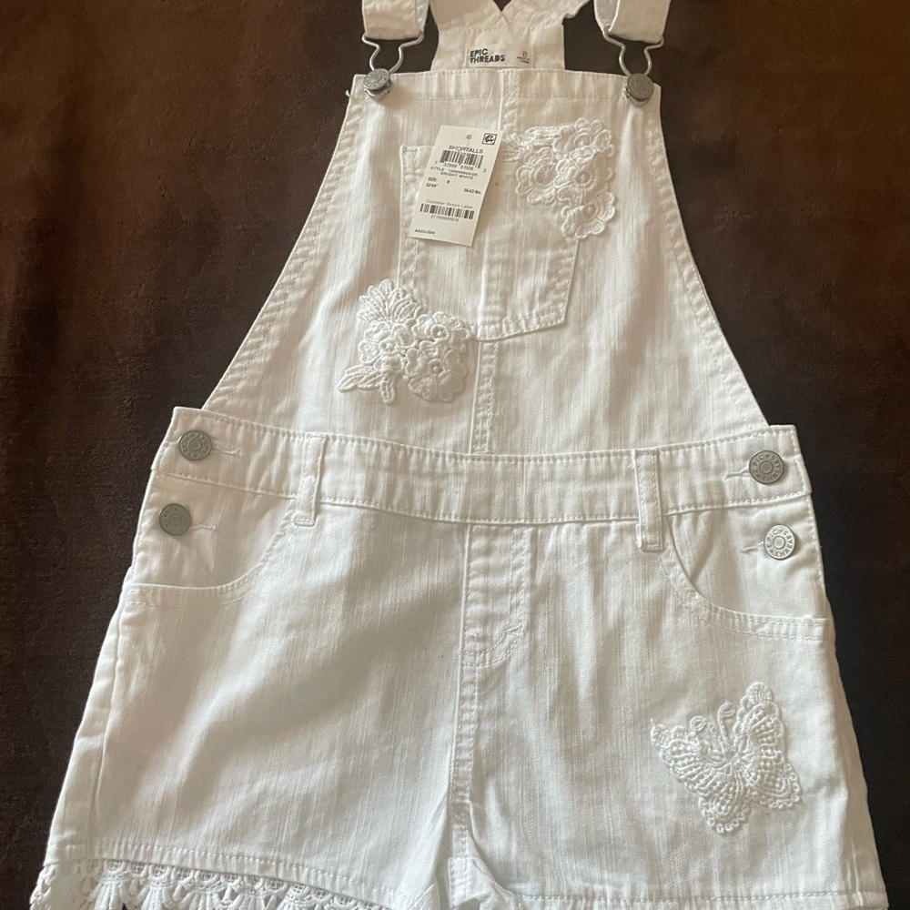 Epic Threads White Floral Embroidered Shortalls